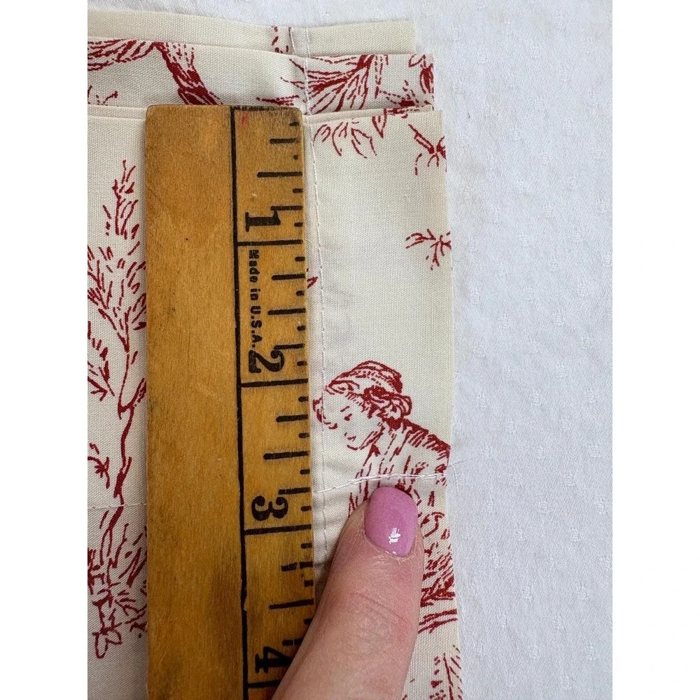 Vintage Red Toile Valance Set of 3 French Country Scenic Cotton Window Treatment